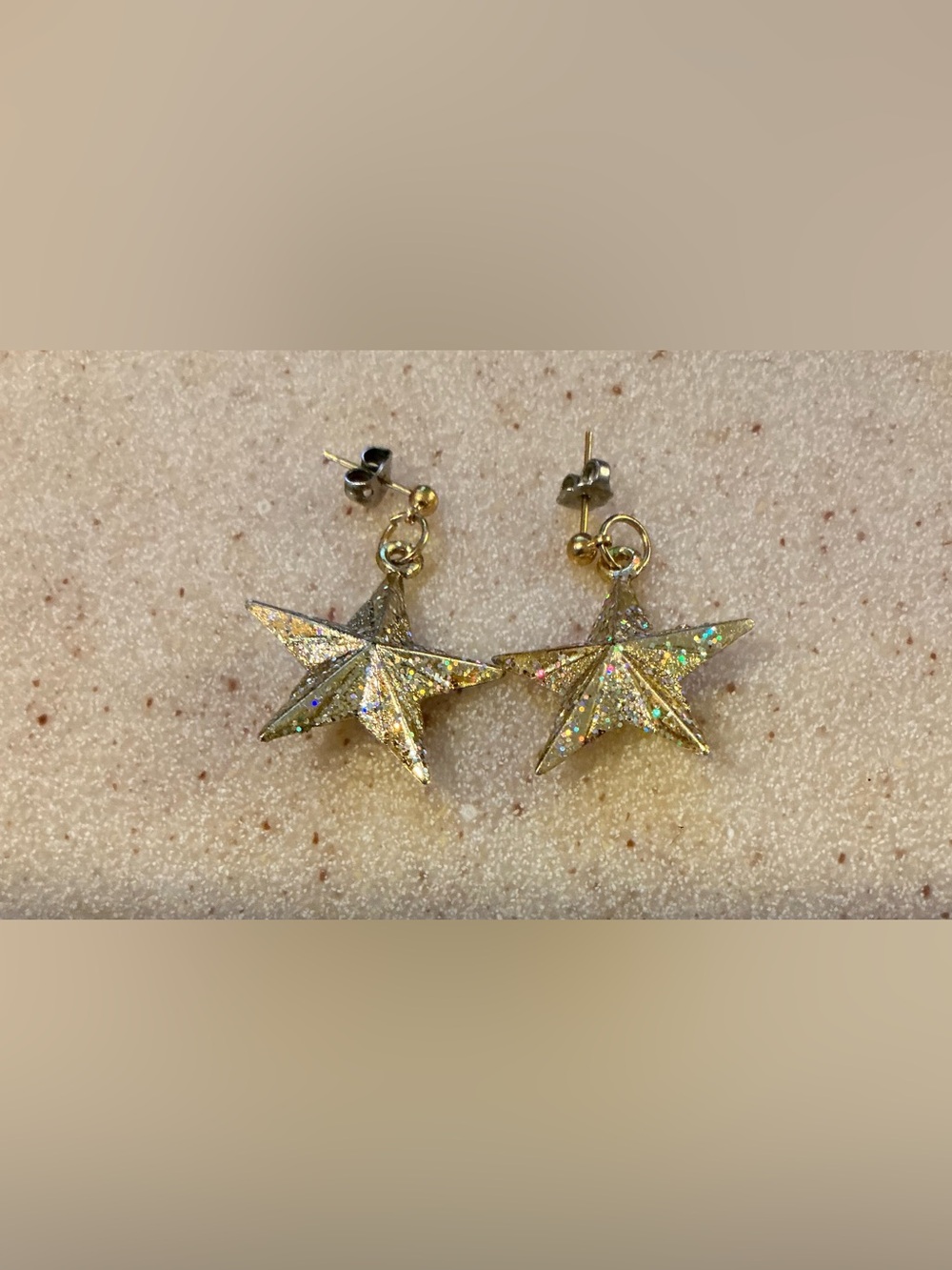 Gold Glitter Star Drop Earrings